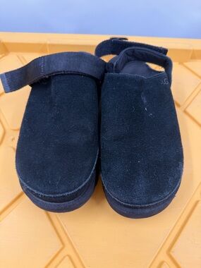 Womens Black Suede Slip-On Shoes with Heel Strap size 8.5